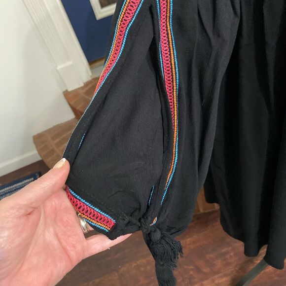 Falls Creek Black Long Sleeve Boho Shift Dress Woven Chest South Western 3X - Picture 2 of 6